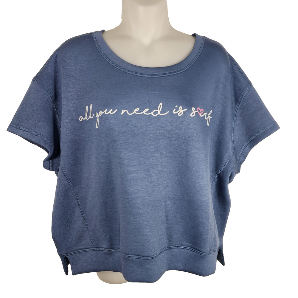 Ocean Drive Womens Sweatshirt Pullover Short Sleeve Surf Graphic Blue Beachy L